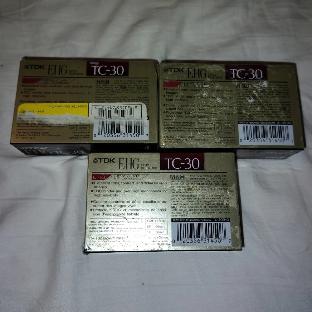 New! TDK EHG TC-30 VHS Tapes Set/3 Camcorder Tape Set